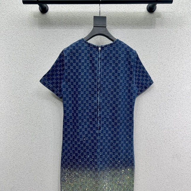 GG Blue Monogram Crystal Embellished Mini Dress