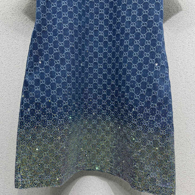 GG Blue Monogram Crystal Embellished Mini Dress