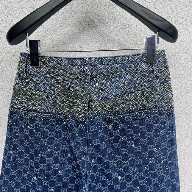 GG Blue Monogram Crystal Embellished Jean