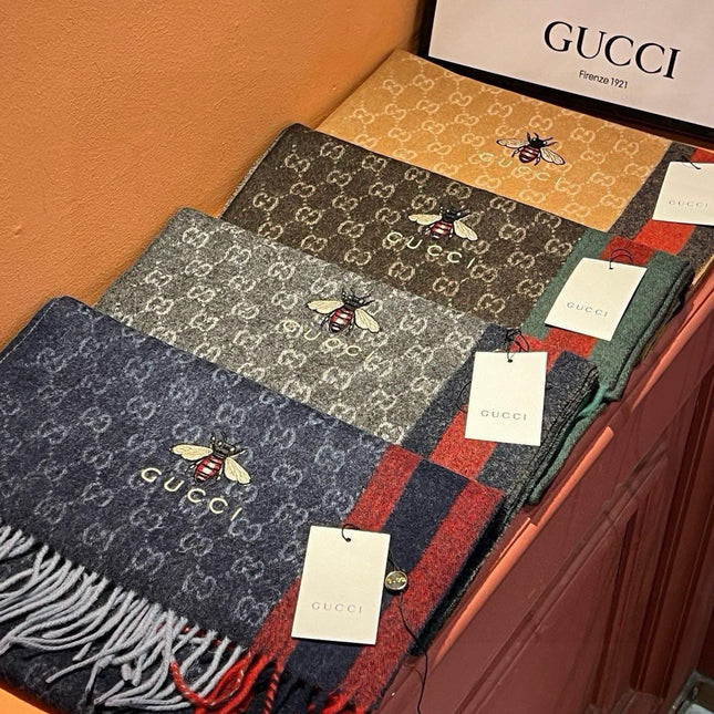 SCARF 180 CM IN COPPER BROWN CASHMERE WITH BEE PATTERN 396474