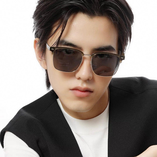 RECTANGULAR FRAME SUNGLASSES G7637 IN METAL AND ACETATE
