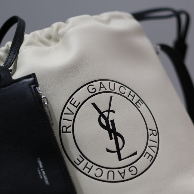 RIVE GAUCHE BUCKET BAG 23 IN WHITE CALFSKIN