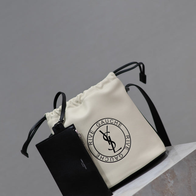 RIVE GAUCHE BUCKET BAG 23 IN WHITE CALFSKIN