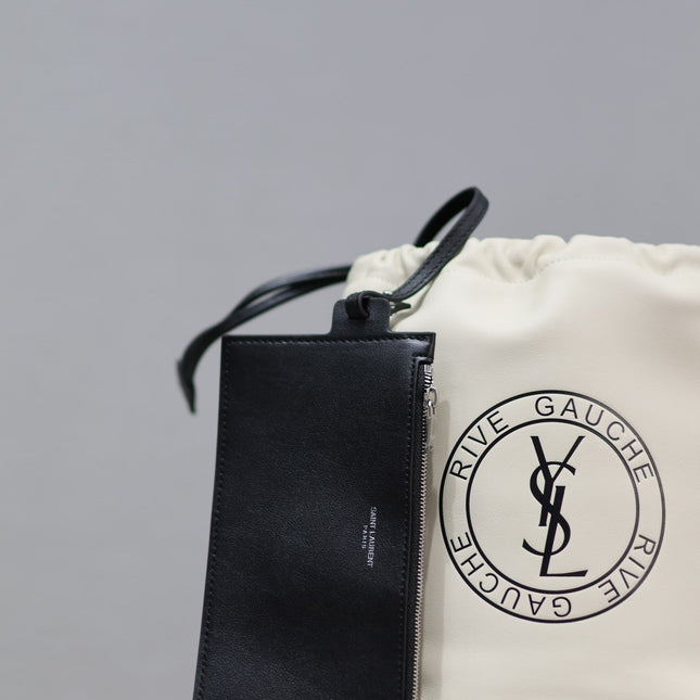 RIVE GAUCHE BUCKET BAG 23 IN WHITE CALFSKIN
