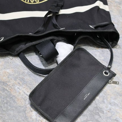 RIVE GAUCHE BACKPACK 49 IN BLACK MIX WHITE CANVAS