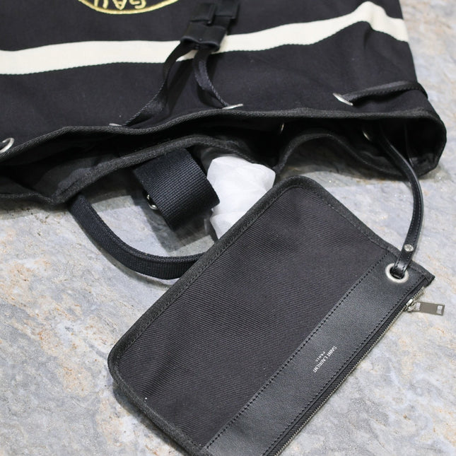 RIVE GAUCHE BACKPACK 49 IN BLACK MIX WHITE CANVAS