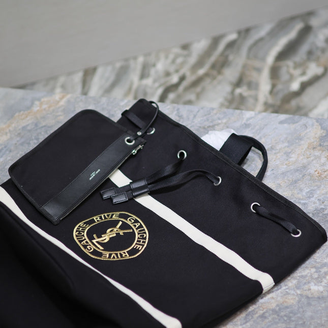 RIVE GAUCHE BACKPACK 49 IN BLACK MIX WHITE CANVAS