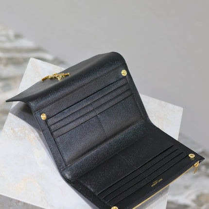 UPTOWN WALLET 21 IN BLACK CALFSKIN GOLD LOGO