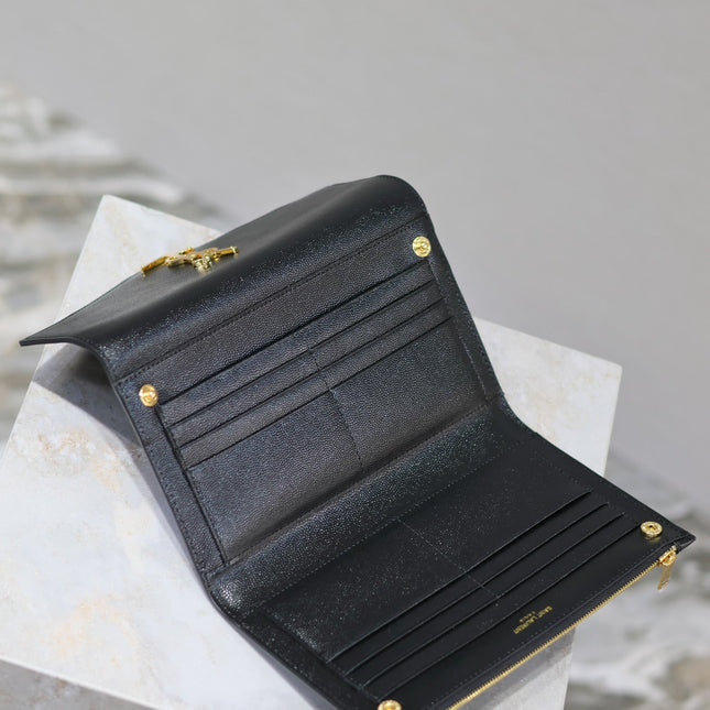 UPTOWN WALLET 21 IN BLACK CALFSKIN GOLD LOGO