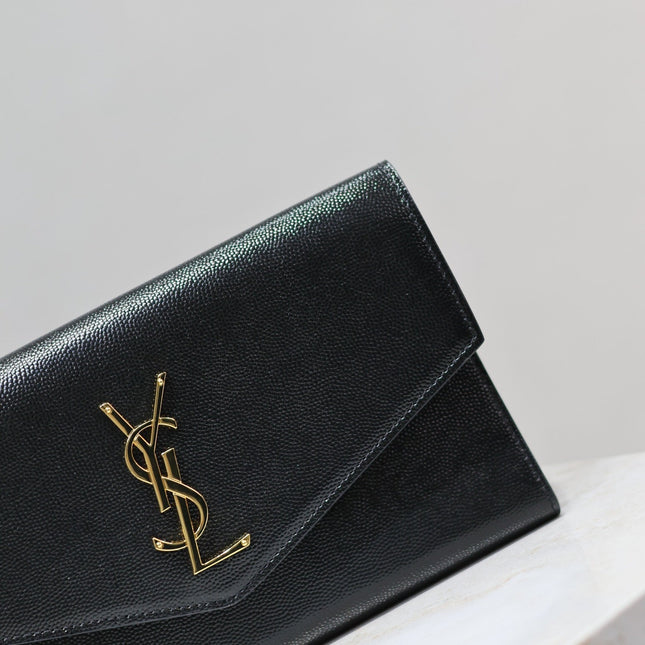 UPTOWN WALLET 21 IN BLACK CALFSKIN GOLD LOGO