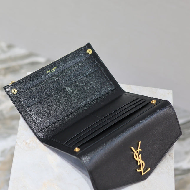 UPTOWN WALLET 21 IN BLACK CALFSKIN GOLD LOGO