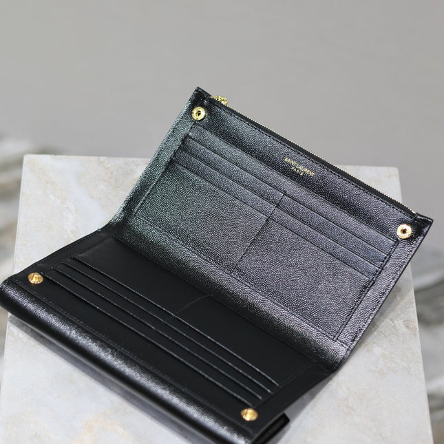 UPTOWN WALLET 21 IN BLACK CALFSKIN GOLD LOGO