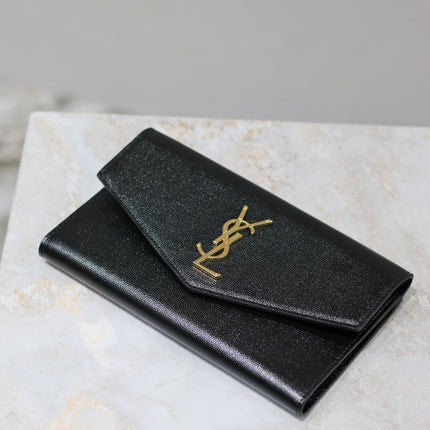 UPTOWN WALLET 21 IN BLACK CALFSKIN GOLD LOGO