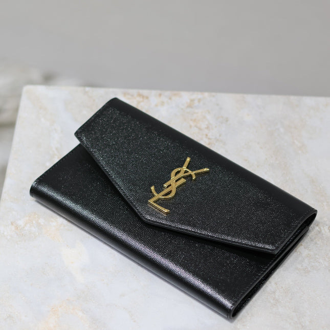 UPTOWN WALLET 21 IN BLACK CALFSKIN GOLD LOGO