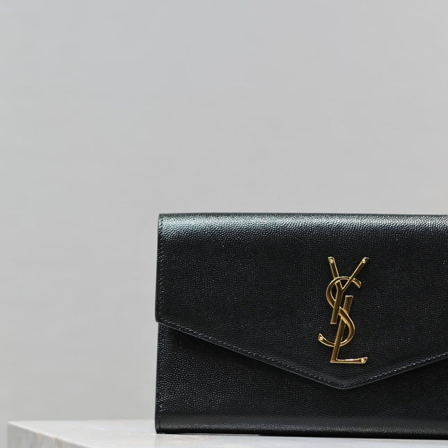 UPTOWN WALLET 21 IN BLACK CALFSKIN GOLD LOGO