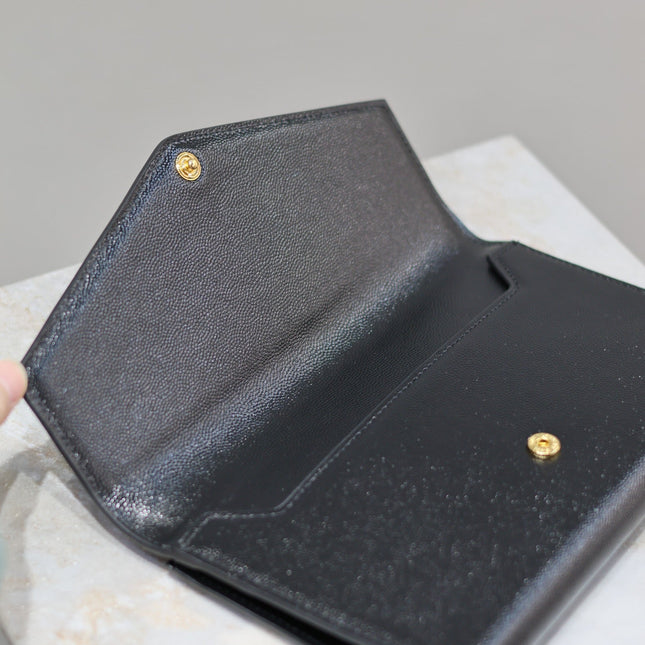 UPTOWN WALLET 21 IN BLACK CALFSKIN GOLD LOGO