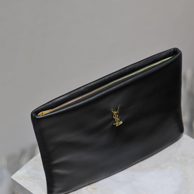 CALYPSO LARGE POUCH 30 IN BLACK SMOOTH LAMBSKIN
