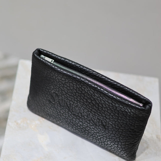 POUCH WITH ELEPHANT TEXTURE 23 IN BLACK LAMBSKIN LOGO EMBOSSED
