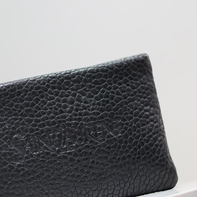 POUCH WITH ELEPHANT TEXTURE 23 IN BLACK LAMBSKIN LOGO EMBOSSED