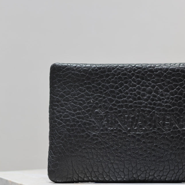 POUCH WITH ELEPHANT TEXTURE 23 IN BLACK LAMBSKIN LOGO EMBOSSED