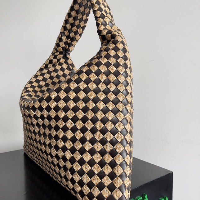 LARGE HOP 54 IN BROWN CALFSKIN AND BEIGE RAFFIA