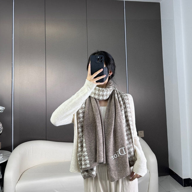 SCARF 190 CM IN KHAKI BEIGE MIX WHITE CARO CASHMERE 388125