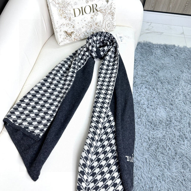 SCARF 190 CM IN BLACK MIX WHITE CARO CASHMERE 388127