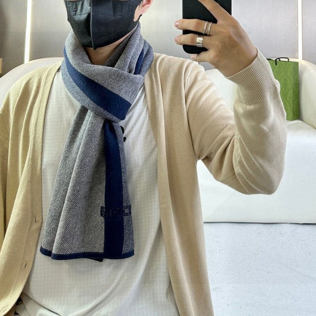 SCARF 180 CM IN NAVY BLUE MIX BEIGE CASHMERE 398448
