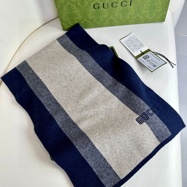SCARF 180 CM IN NAVY BLUE MIX BEIGE CASHMERE 398448