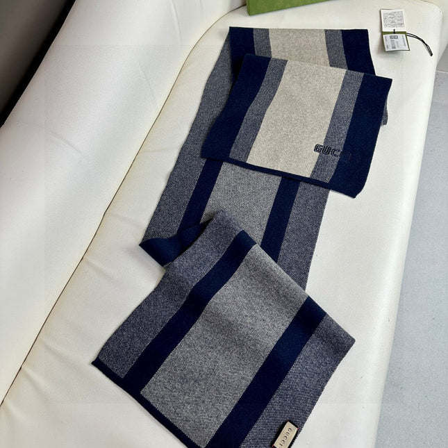 SCARF 180 CM IN NAVY BLUE MIX BEIGE CASHMERE 398448