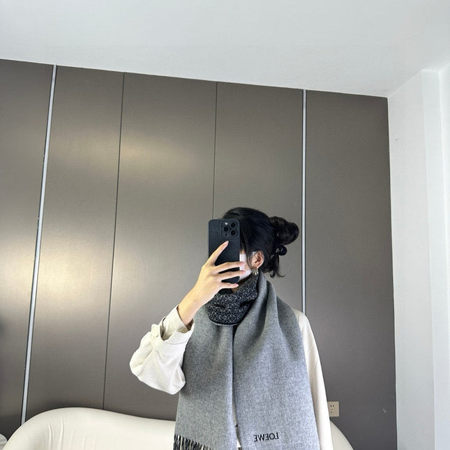 ANAGRAM SCARF 182 CM IN BLACK MIX DOVE GRAY WOOL AND CASHMERE 408524