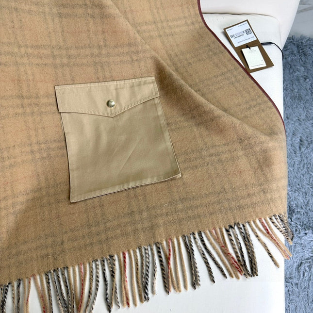CHECK CAPE IN SAND BROWN WOOL 410154