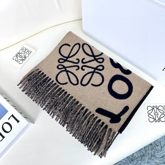 ANAGRAM SCARF 180 CM IN BLACK MIX CAMEL BEIGE WOOL AND CASHMERE 410167