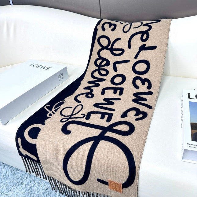 ANAGRAM SCARF 180 CM IN BLACK MIX CAMEL BEIGE WOOL AND CASHMERE 410167