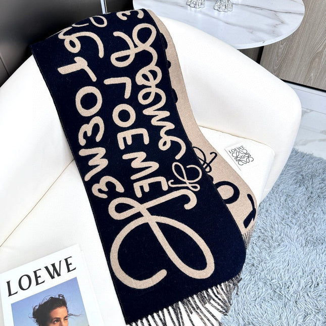 ANAGRAM SCARF 180 CM IN BLACK MIX CAMEL BEIGE WOOL AND CASHMERE 410167