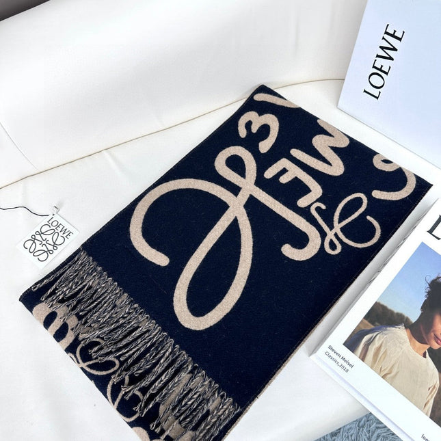 ANAGRAM SCARF 180 CM IN BLACK MIX CAMEL BEIGE WOOL AND CASHMERE 410167