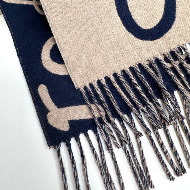 ANAGRAM SCARF 180 CM IN BLACK MIX CAMEL BEIGE WOOL AND CASHMERE 410167