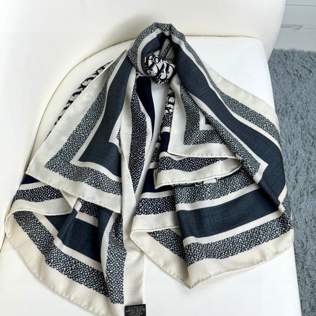 MONOGRAM SQUARE SCARF 140 CM IN BLACK MIX WHITE  CASHMERE AND SILK 413742