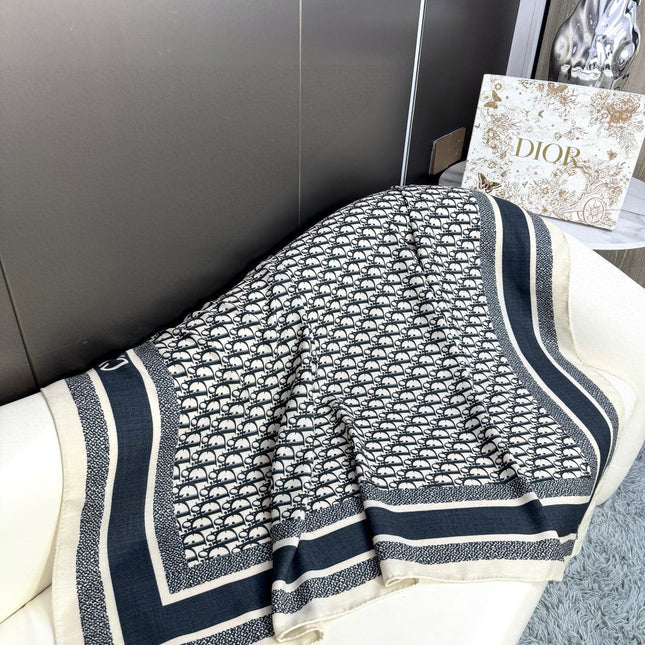 MONOGRAM SQUARE SCARF 140 CM IN BLACK MIX WHITE  CASHMERE AND SILK 413742
