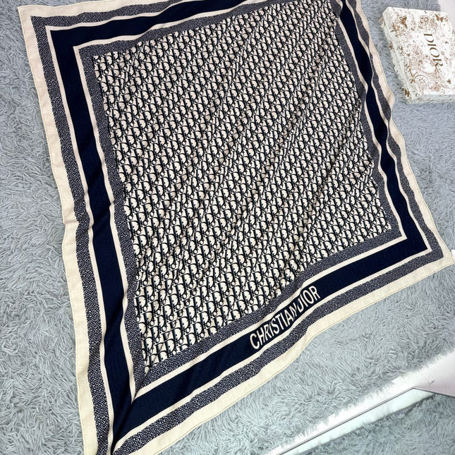 MONOGRAM SQUARE SCARF 140 CM IN BLACK MIX WHITE  CASHMERE AND SILK 413742