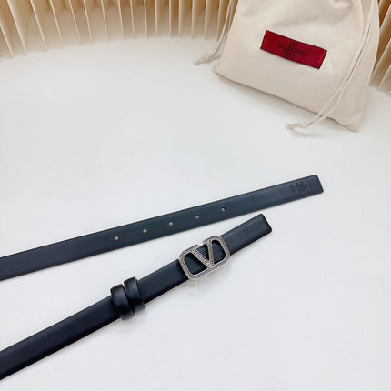 Vlogo Buckle Water Wave Silver Copper Glossy Black Leather 20mm Belt