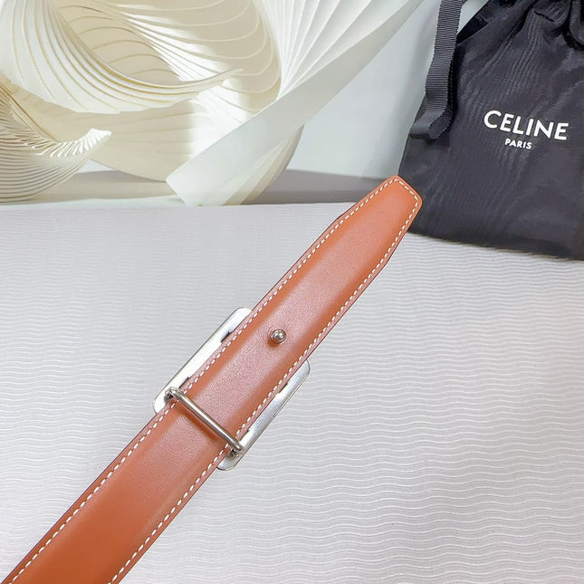 CL MEDIUM 25 MM REVERSIBLE FRAMED TRIOMPHE BELT BLACK AND BRONZE BROWN CALFSKIN SILVER HARDWARE