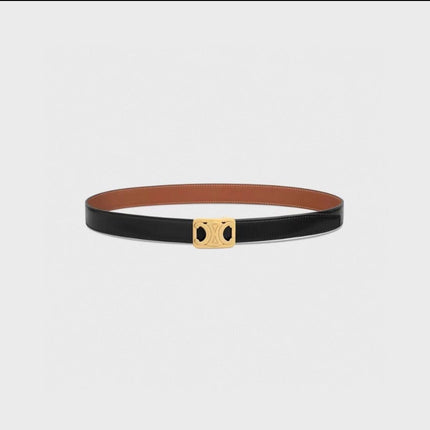 CL MEDIUM 25 MM REVERSIBLE FRAMED TRIOMPHE BELT BLACK AND BRONZE BROWN CALFSKIN GOLD HARDWARE