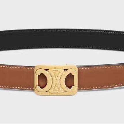 CL MEDIUM 25 MM REVERSIBLE FRAMED TRIOMPHE BELT BLACK AND BRONZE BROWN CALFSKIN GOLD HARDWARE