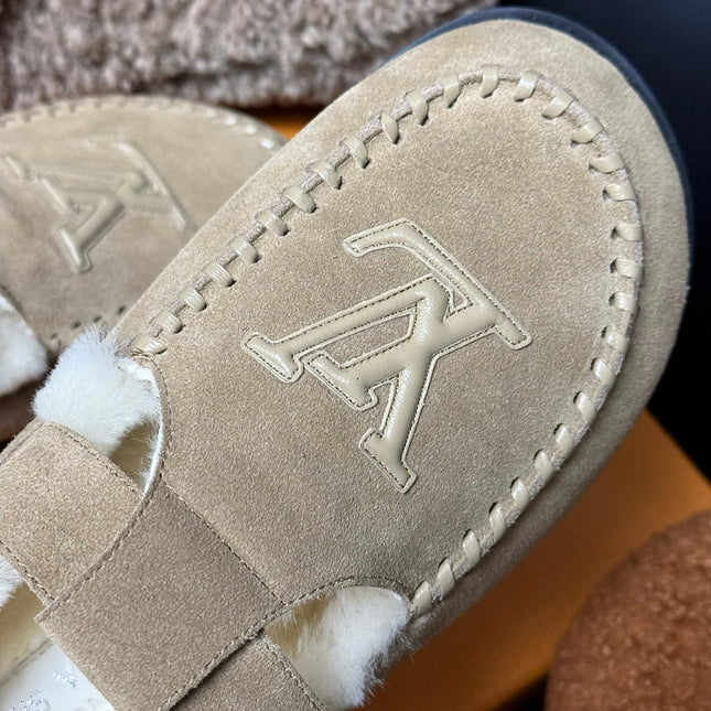 COLORADO COMFORT MARY JANE IN KHAKI BROWN SUEDE AND SHEARLING LINING