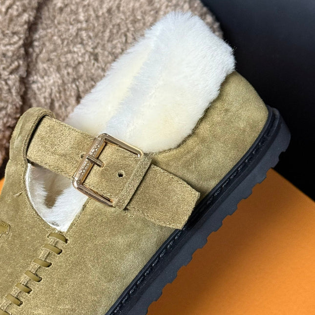COLORADO COMFORT MARY JANE IN SAND BEIGE SUEDE AND SHEARLING LINING
