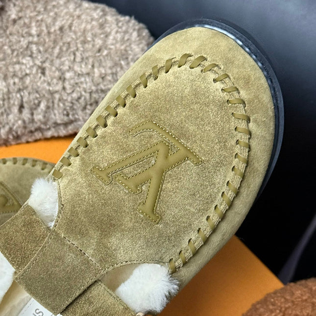 COLORADO COMFORT MARY JANE IN SAND BEIGE SUEDE AND SHEARLING LINING