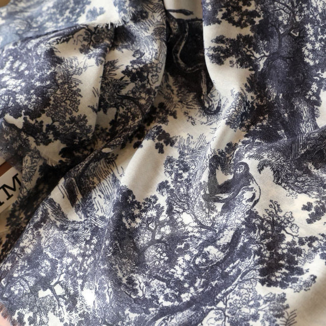 SCARF 180 CM IN STONE BLUE SILK AND CASHMERE 418263