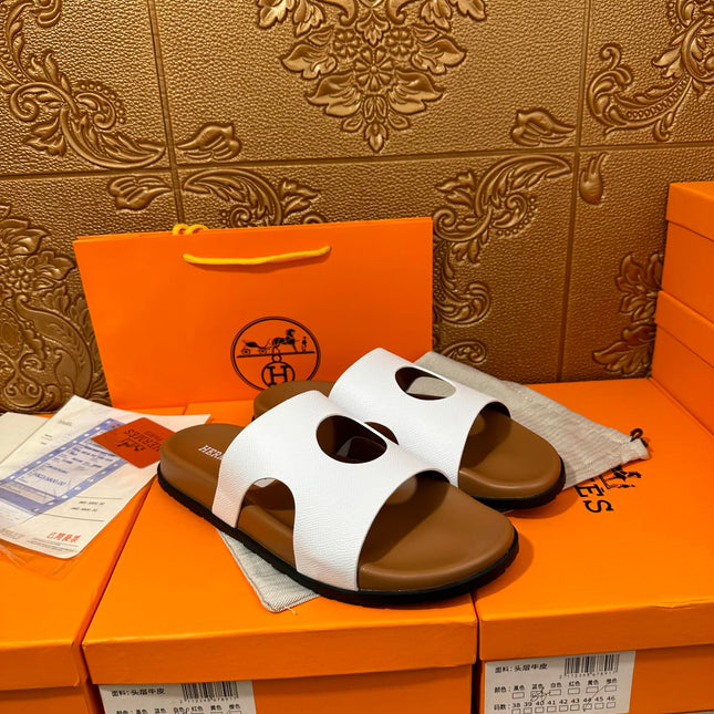 HM CIRCLE CUT SANDAL WHITE AND CARAMEL CALFSKIN