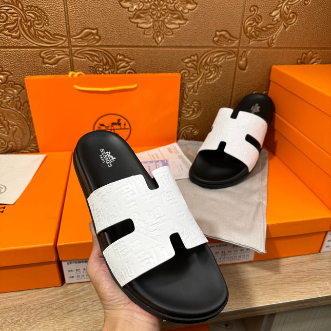 HM IZMIR SLIPPER BLACK AND WHITE CALFSKIN